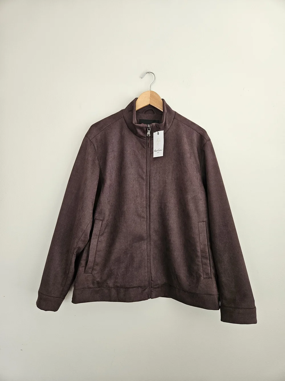 New Robert Graham Jacket Men's Faux Suede Zipper Stand-Up Collar -‎ Flaw